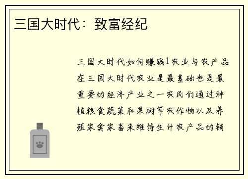 三国大时代：致富经纪